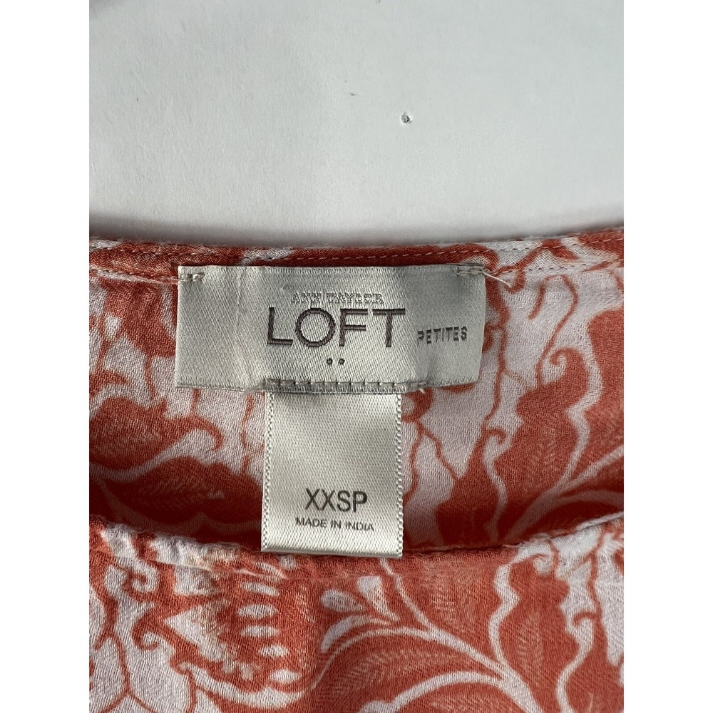 Loft Top Petites Women's Sz XXSP Orange Dolman Roll Tab 3/4 Sleeves Side Slits - Picture 2 of 8
